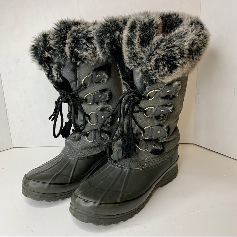 Khombu Artic Faux Fur Gray Black Winter Boots Sz 7